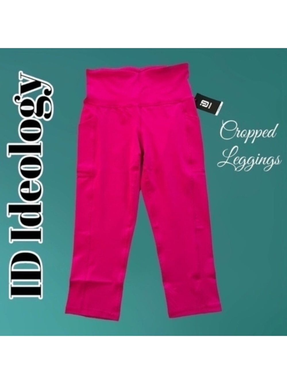 ID IDEOLOGY High-Rise Side-Pocket Cropped Bright Pink-Berry Leggings-Sm NWT